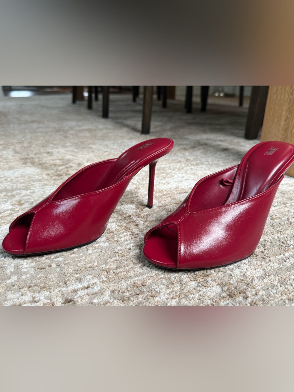 Zara -wine Peep-Toe High Heel Mules - NWOT